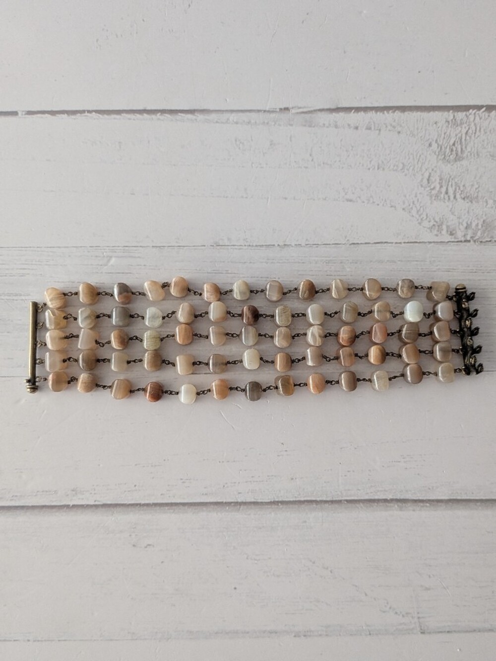 Peach Moonstone multi-strand women's bracelet